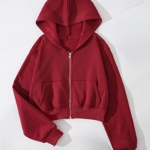 Cropped Red Zip-Up Hoodie